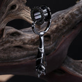 Detail View 2 of A Pair of Black Hematite Hanging Bat Plug Hoop Earring-Black