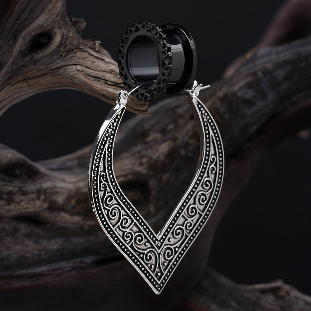 Detail View 2 of A Pair of Vintage Filigree Plug Hoop Earring-Steel