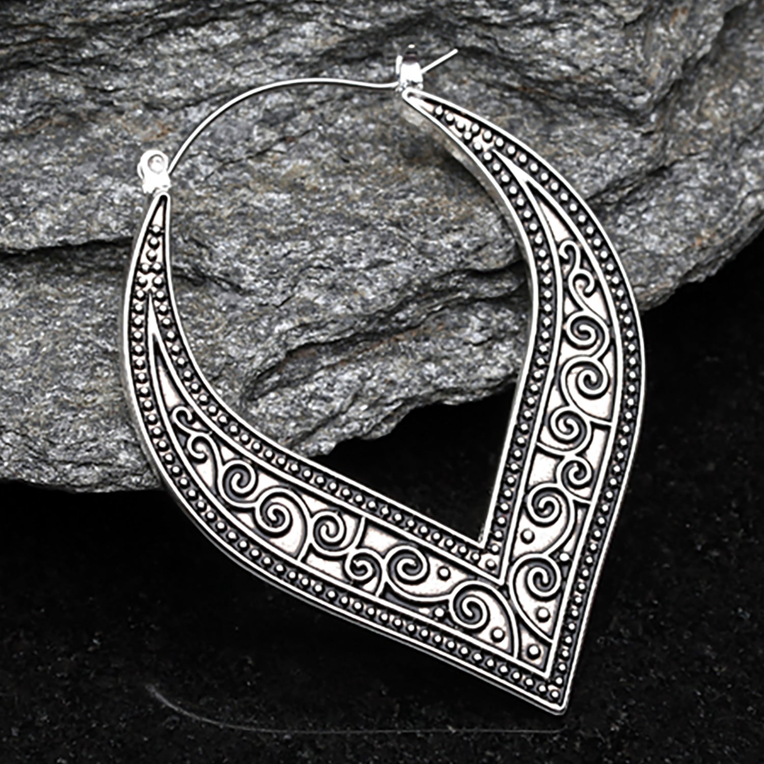 Detail View 1 of A Pair of Vintage Filigree Plug Hoop Earring-Steel