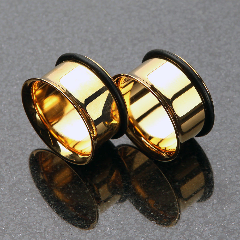 Detail View 3 of A Pair of Gold Plated Single Flared Ear Gauge Tunnel Plug-Gold