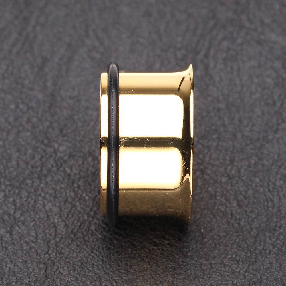 Detail View 2 of A Pair of Gold Plated Single Flared Ear Gauge Tunnel Plug-Gold