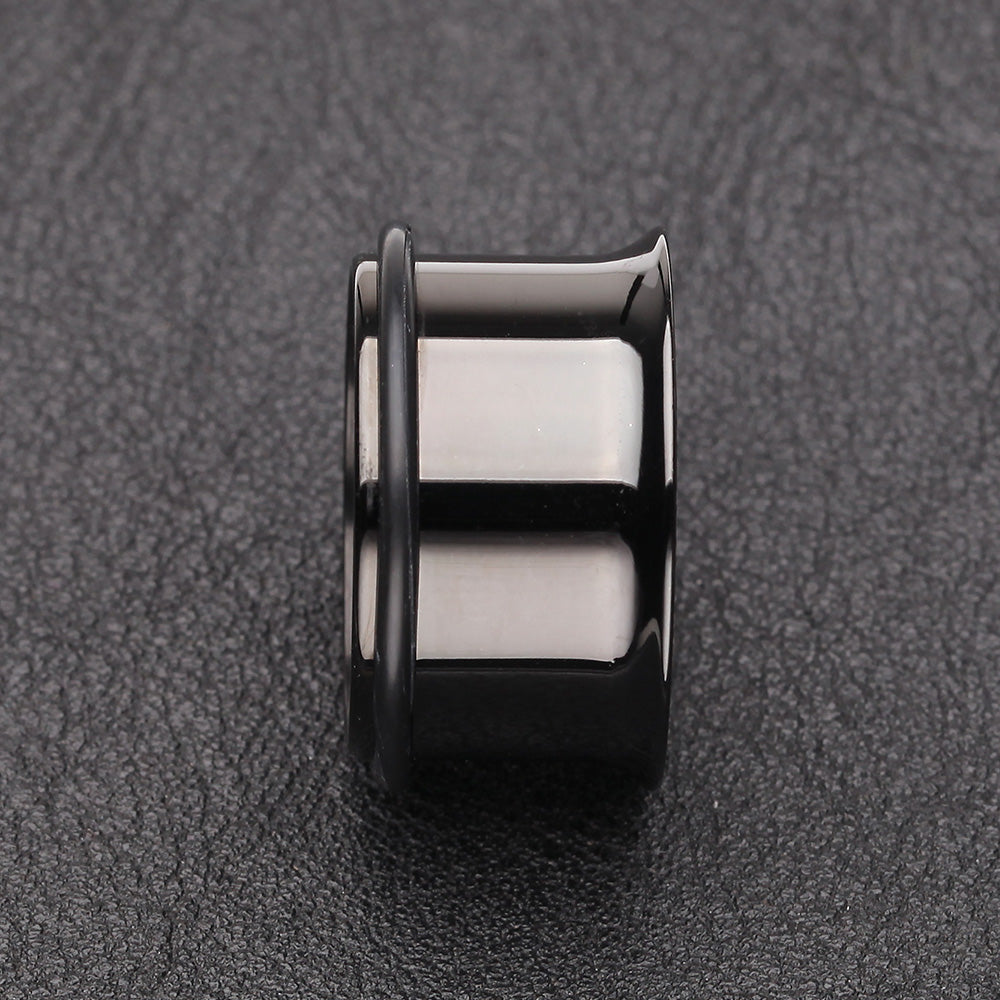 Detail View 2 of A Pair of Colorline Single Flared Ear Gauge Tunnel Plug-Black