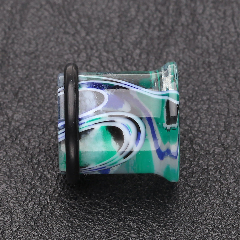 Detail View 2 of A Pair of Vibrant Marble Swirls Single Flared Ear Gauge Plug-Green/Blue