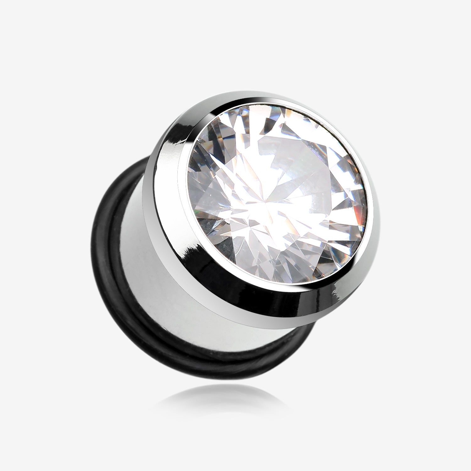 A Pair of Magnum CZ Press Fit Single Flared Ear Gauge Plug-Clear Gem