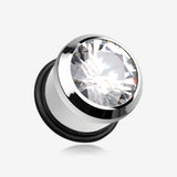 A Pair of Magnum CZ Press Fit Single Flared Ear Gauge Plug-Clear Gem