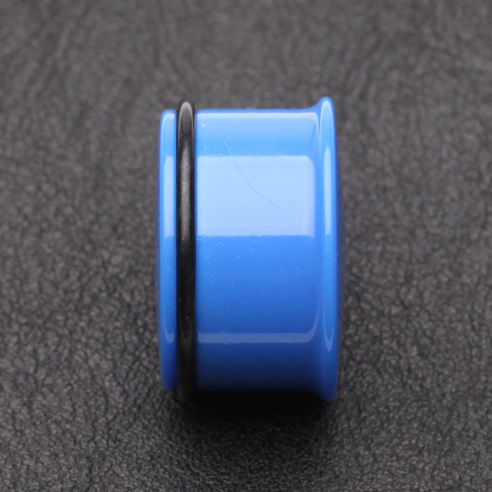Detail View 2 of A Pair of Neon Colored UV Acrylic Single Flared Ear Gauge Plug-Blue