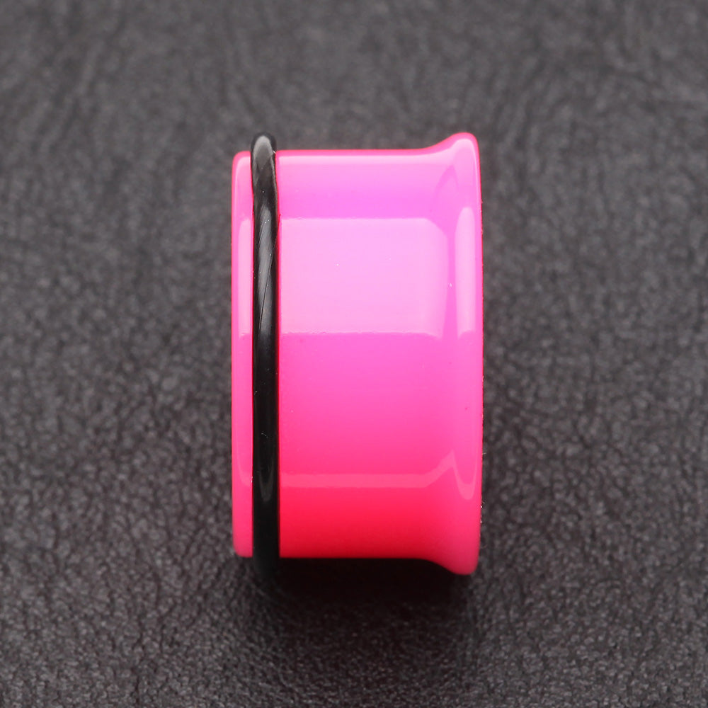 Detail View 2 of A Pair of Neon Colored UV Acrylic Single Flared Ear Gauge Plug-Pink