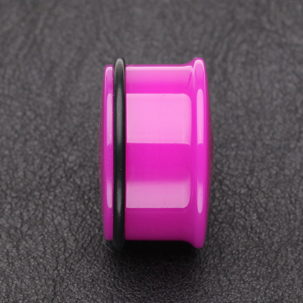 Detail View 2 of A Pair of Neon Colored UV Acrylic Single Flared Ear Gauge Plug-Purple