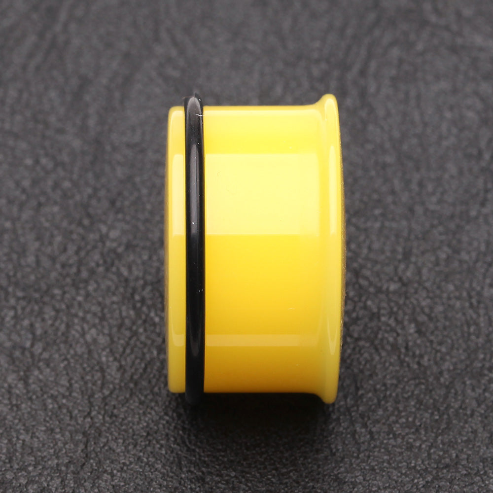 Detail View 2 of A Pair of Neon Colored UV Acrylic Single Flared Ear Gauge Plug-Yellow