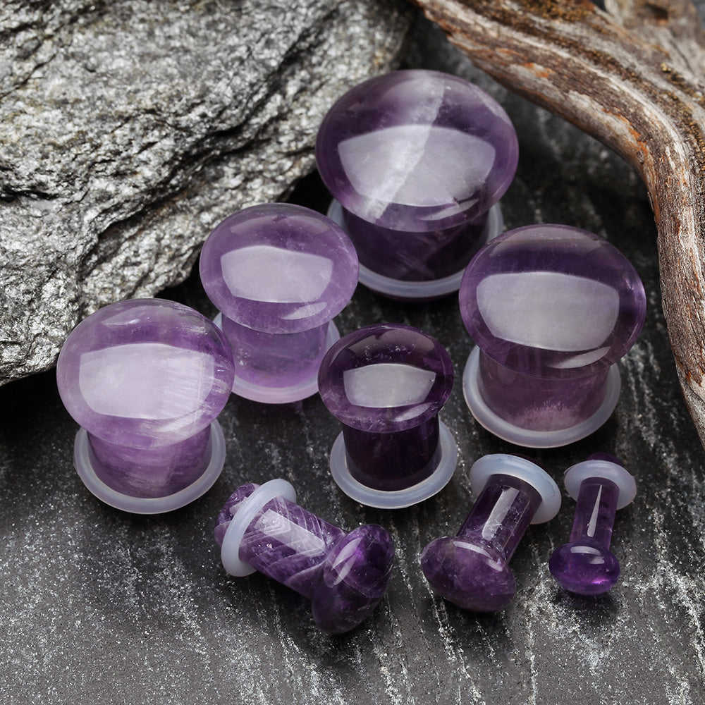 Detail View 2 of A Pair of Amethyst Convex Stone Single Flared Plug-Purple