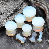 Detail View 2 of A Pair of Opalite Convex Stone Single Flared Plug-Clear Gem/White