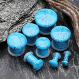 Detail View 2 of A Pair of Turquoise Convex Stone Single Flared Plug-Blue/Aqua