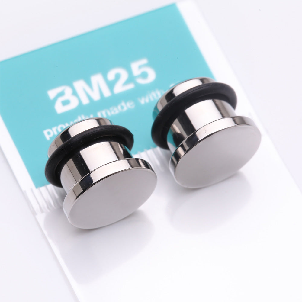 Detail View 3 of A Pair of Implant Grade Titanium Flat Round Top Single Flared Plug with O-Ring