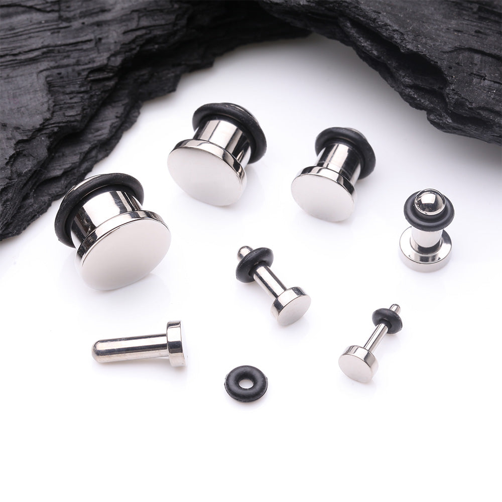 Detail View 2 of A Pair of Implant Grade Titanium Flat Round Top Single Flared Plug with O-Ring