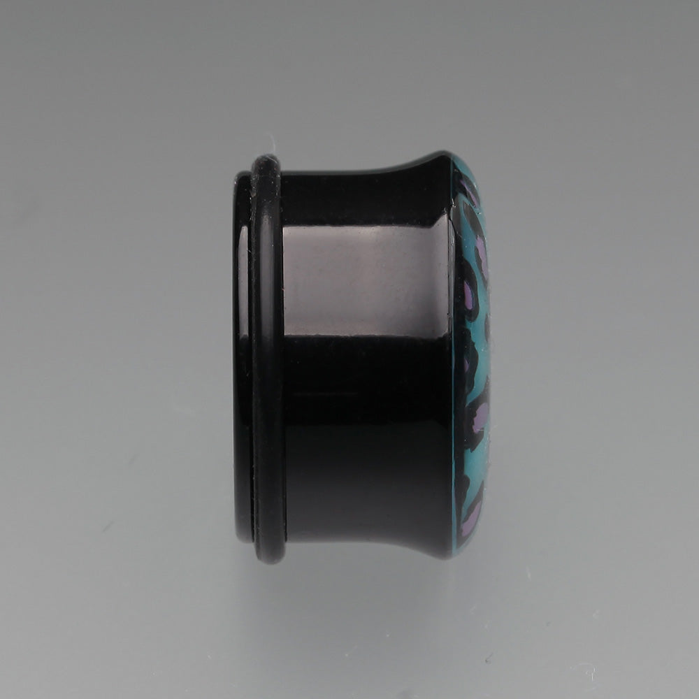 Detail View 3 of A Pair of Glow in the Dark Cheetah Print Single Flared Ear Gauge Plug-Blue/Aqua