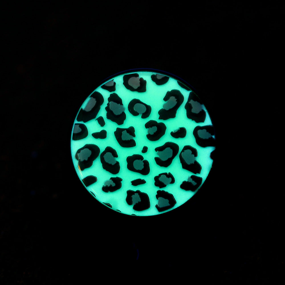 Detail View 2 of A Pair of Glow in the Dark Cheetah Print Single Flared Ear Gauge Plug-Blue/Aqua