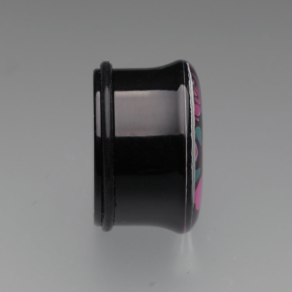 Detail View 3 of A Pair of Glow in the Dark Romantic Roses Single Flared Ear Gauge Plug-Purple