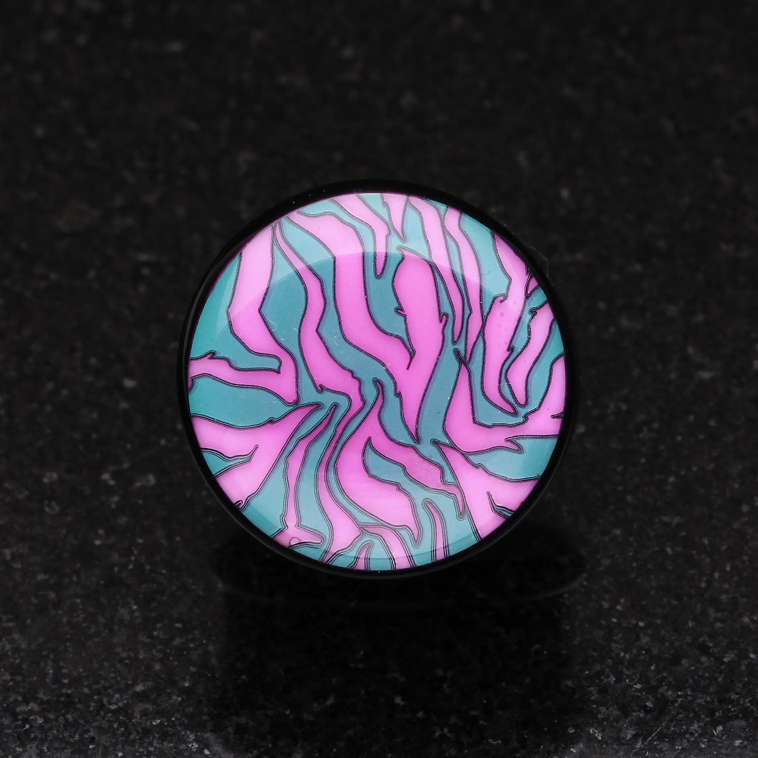Detail View 1 of A Pair of Glow in the Dark Dainty Zebra Stripes Single Flared Acrylic Ear Gauge Plug-Purple