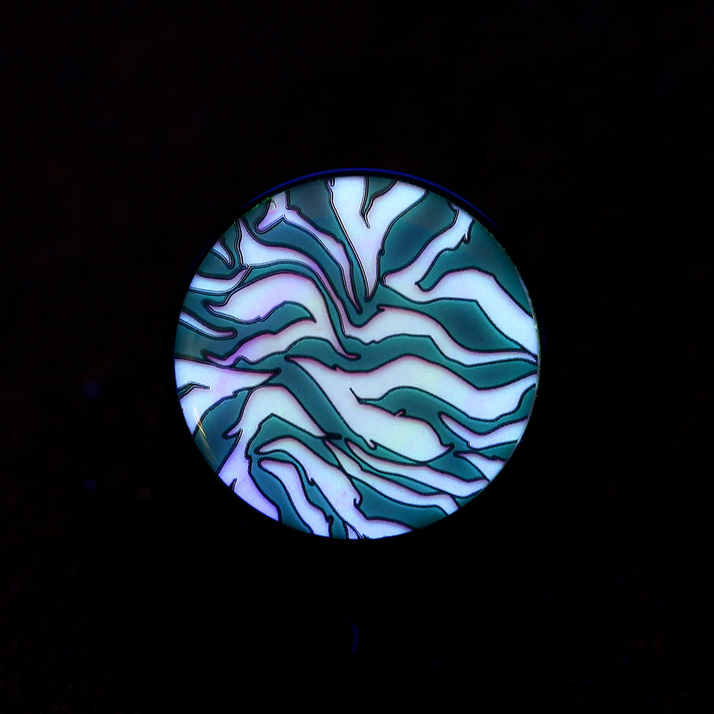 Detail View 2 of A Pair of Glow in the Dark Dainty Zebra Stripes Single Flared Acrylic Ear Gauge Plug-Purple