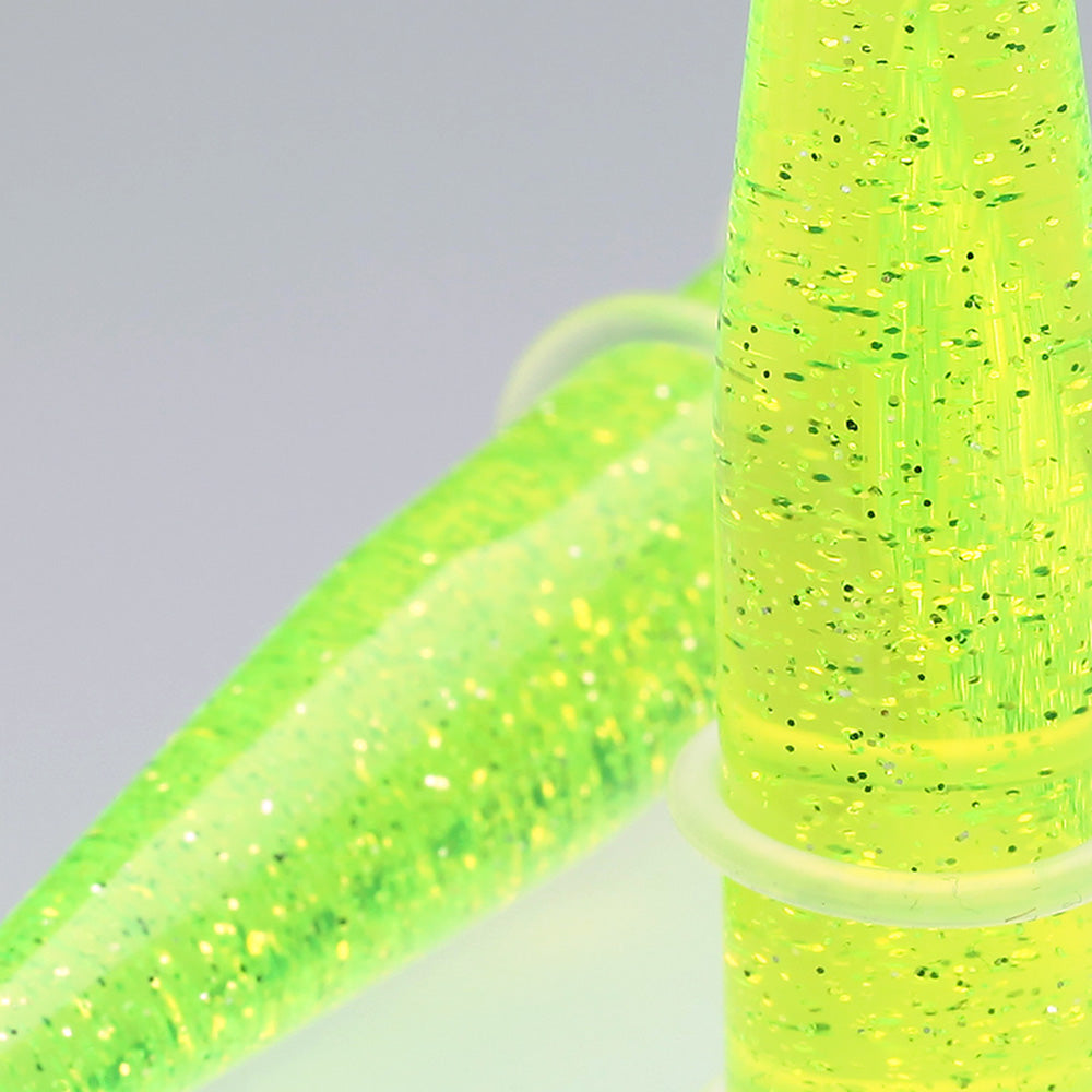 Detail View 2 of A Pair of Glitter UV Acrylic Taper-Green