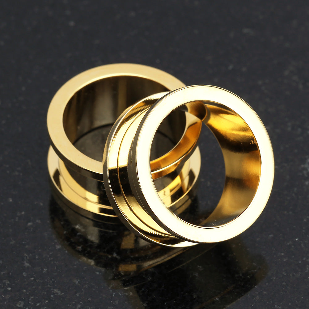 A Pair of Gold PVD Steel Screw-Fit Ear Gauge Tunnel Plug