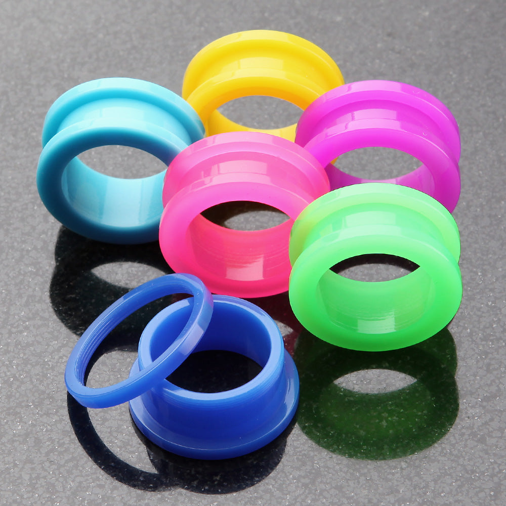 Detail View 4 of A Pair of Neon Colored UV Acrylic Screw-Fit Ear Gauge Tunnel Plug-Light Blue