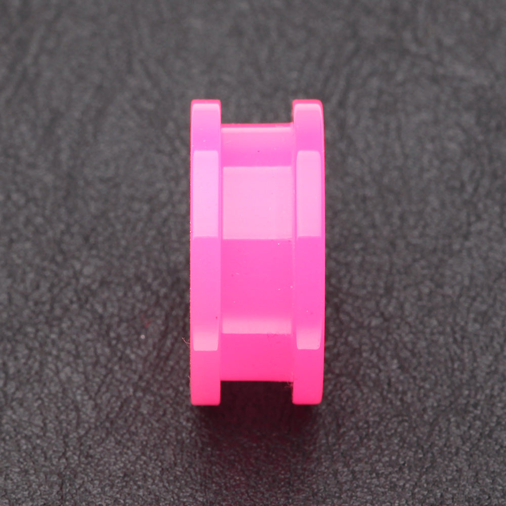 Detail View 2 of A Pair of Neon Colored UV Acrylic Screw-Fit Ear Gauge Tunnel Plug-Pink