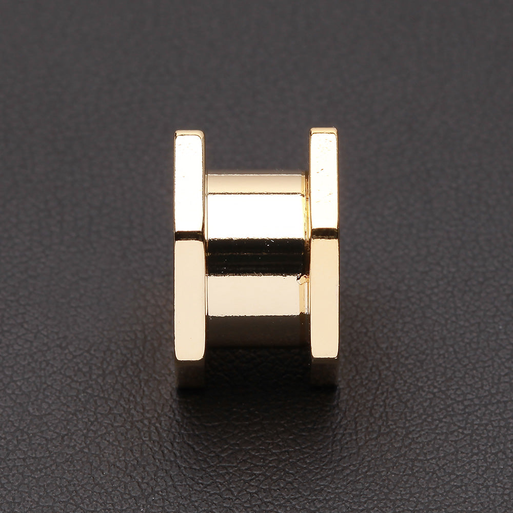 Detail View 2 of A Pair of Gold PVD Hexa Bolt Screw-Fit Ear Gauge Tunnel Plug-Gold