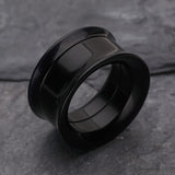 Detail View 1 of A Pair of Solid UV Smooth Flared Screw-Fit Ear Gauge Tunnel Plug-Black