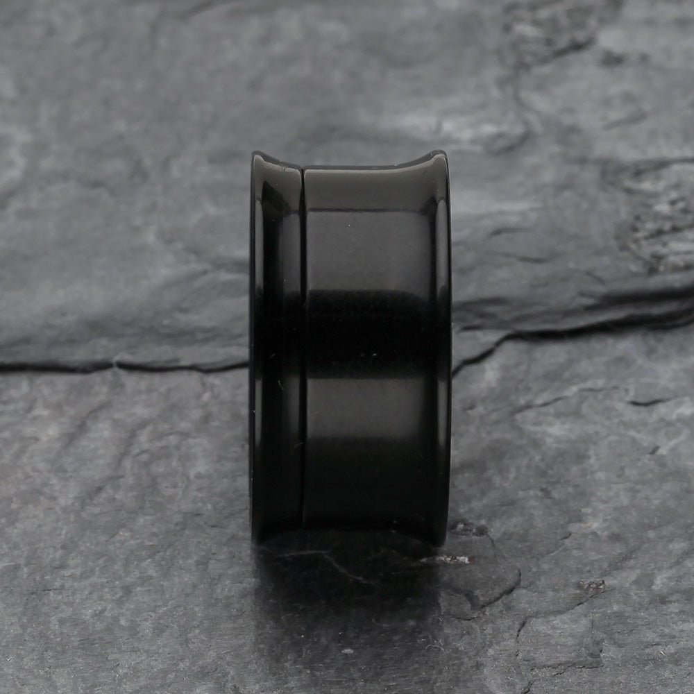 Detail View 2 of A Pair of Solid UV Smooth Flared Screw-Fit Ear Gauge Tunnel Plug-Black