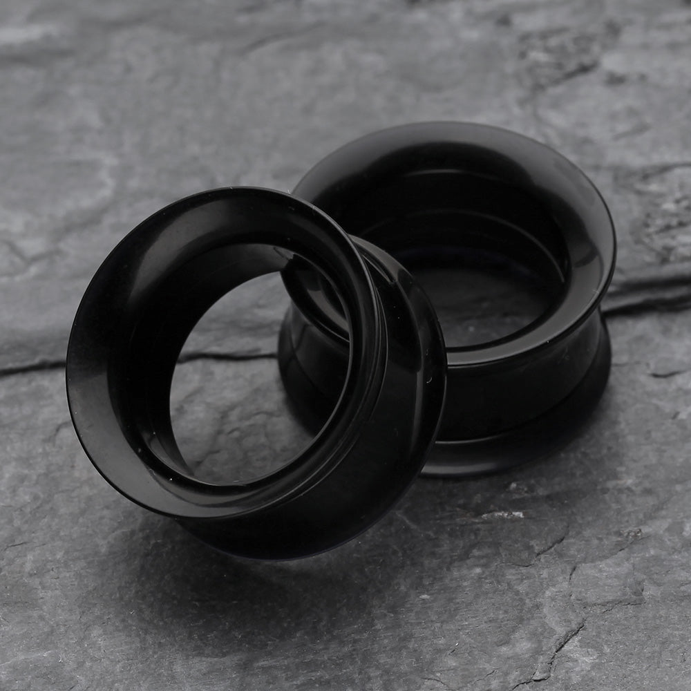 Detail View 3 of A Pair of Solid UV Smooth Flared Screw-Fit Ear Gauge Tunnel Plug-Black