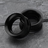 Detail View 3 of A Pair of Solid UV Smooth Flared Screw-Fit Ear Gauge Tunnel Plug-Black