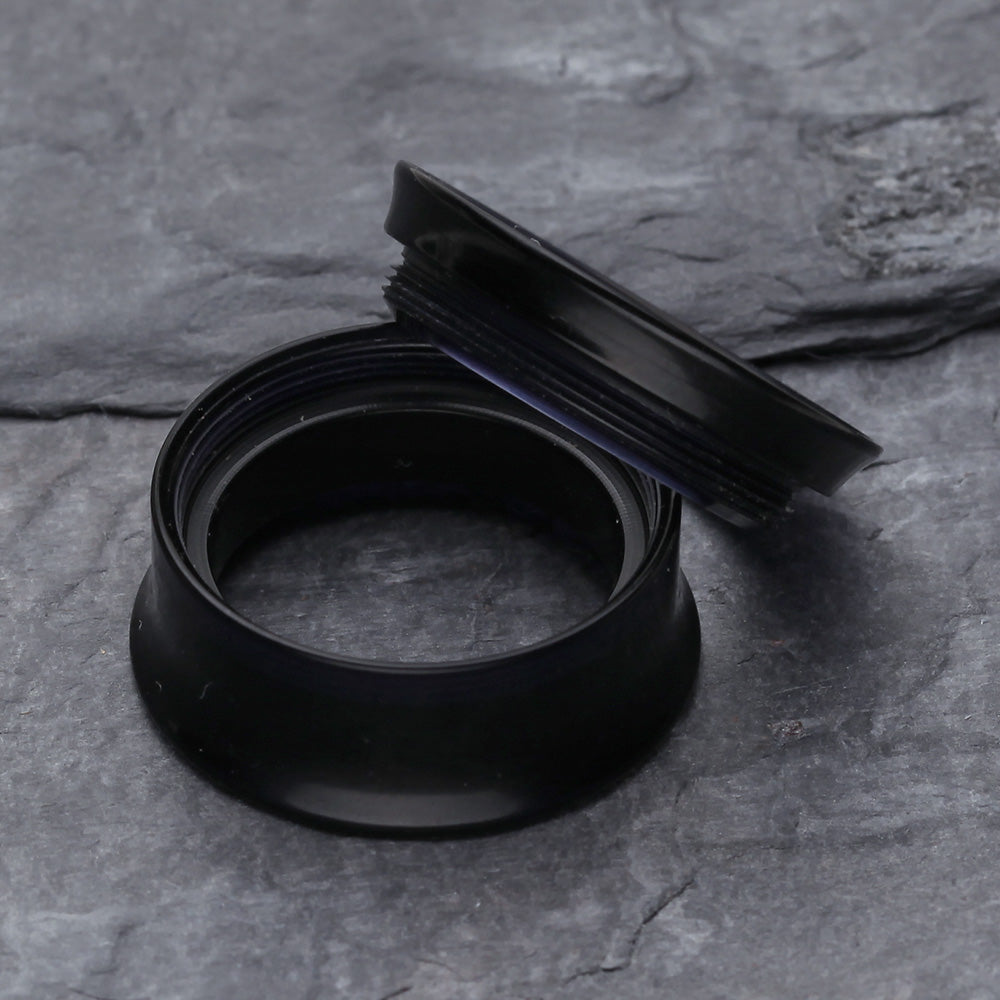 Detail View 4 of A Pair of Solid UV Smooth Flared Screw-Fit Ear Gauge Tunnel Plug-Black