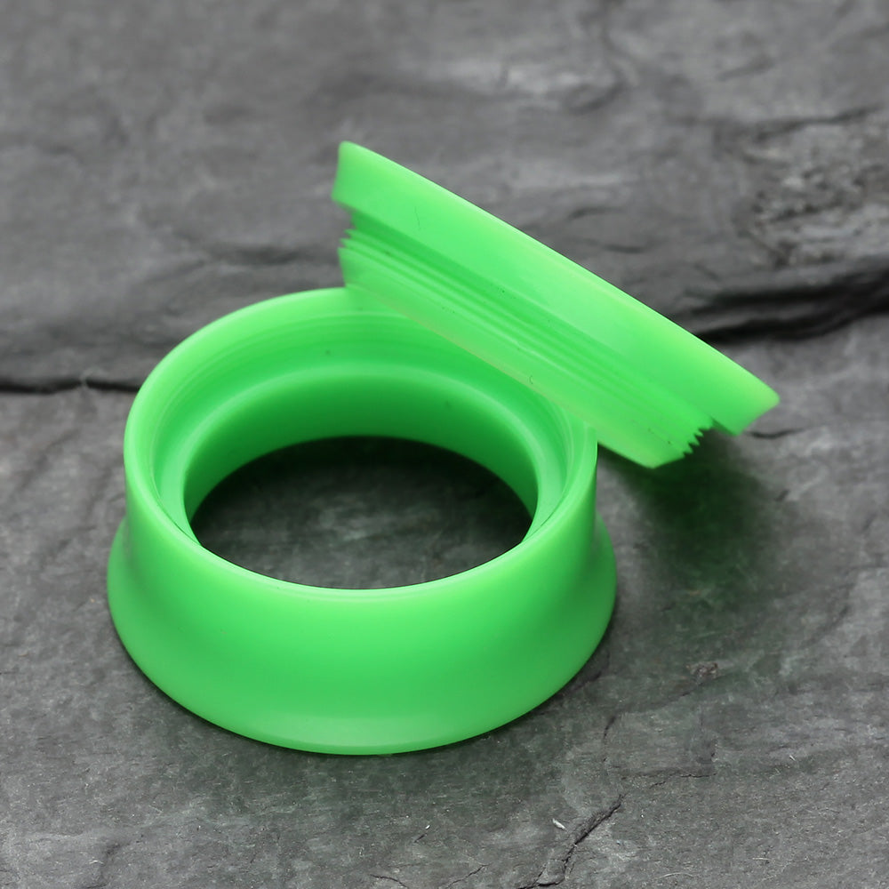 Detail View 4 of A Pair of Solid UV Smooth Flared Screw-Fit Ear Gauge Tunnel Plug-Green