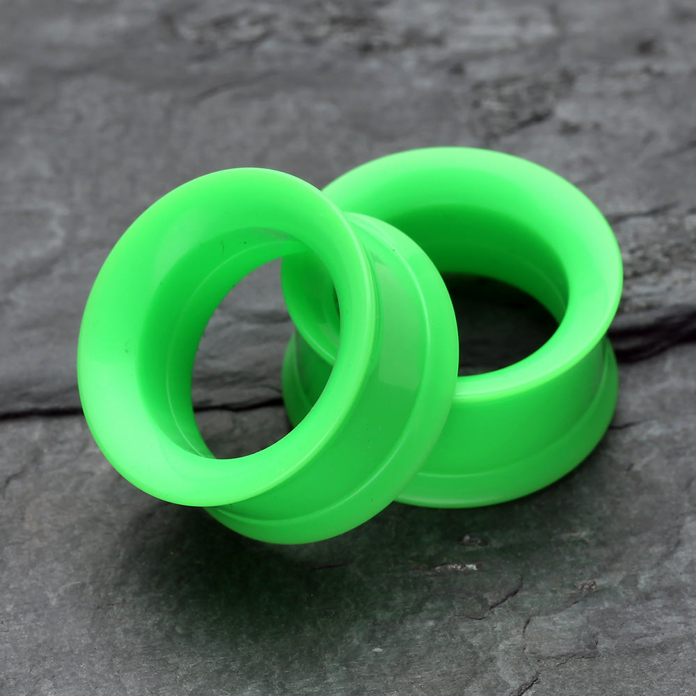 Detail View 3 of A Pair of Solid UV Smooth Flared Screw-Fit Ear Gauge Tunnel Plug-Green