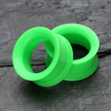 Detail View 3 of A Pair of Solid UV Smooth Flared Screw-Fit Ear Gauge Tunnel Plug-Green