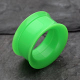 Detail View 1 of A Pair of Solid UV Smooth Flared Screw-Fit Ear Gauge Tunnel Plug-Green