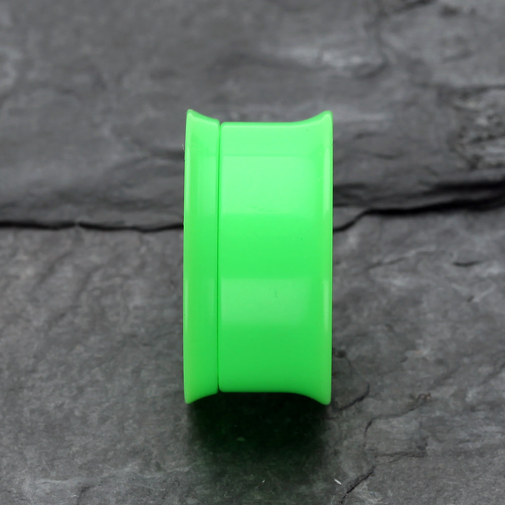 Detail View 2 of A Pair of Solid UV Smooth Flared Screw-Fit Ear Gauge Tunnel Plug-Green