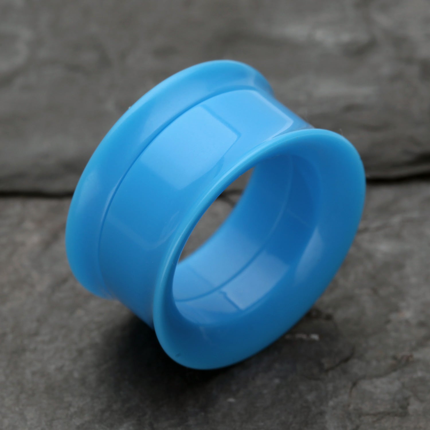 Detail View 1 of A Pair of Solid UV Smooth Flared Screw-Fit Ear Gauge Tunnel Plug-Light Blue