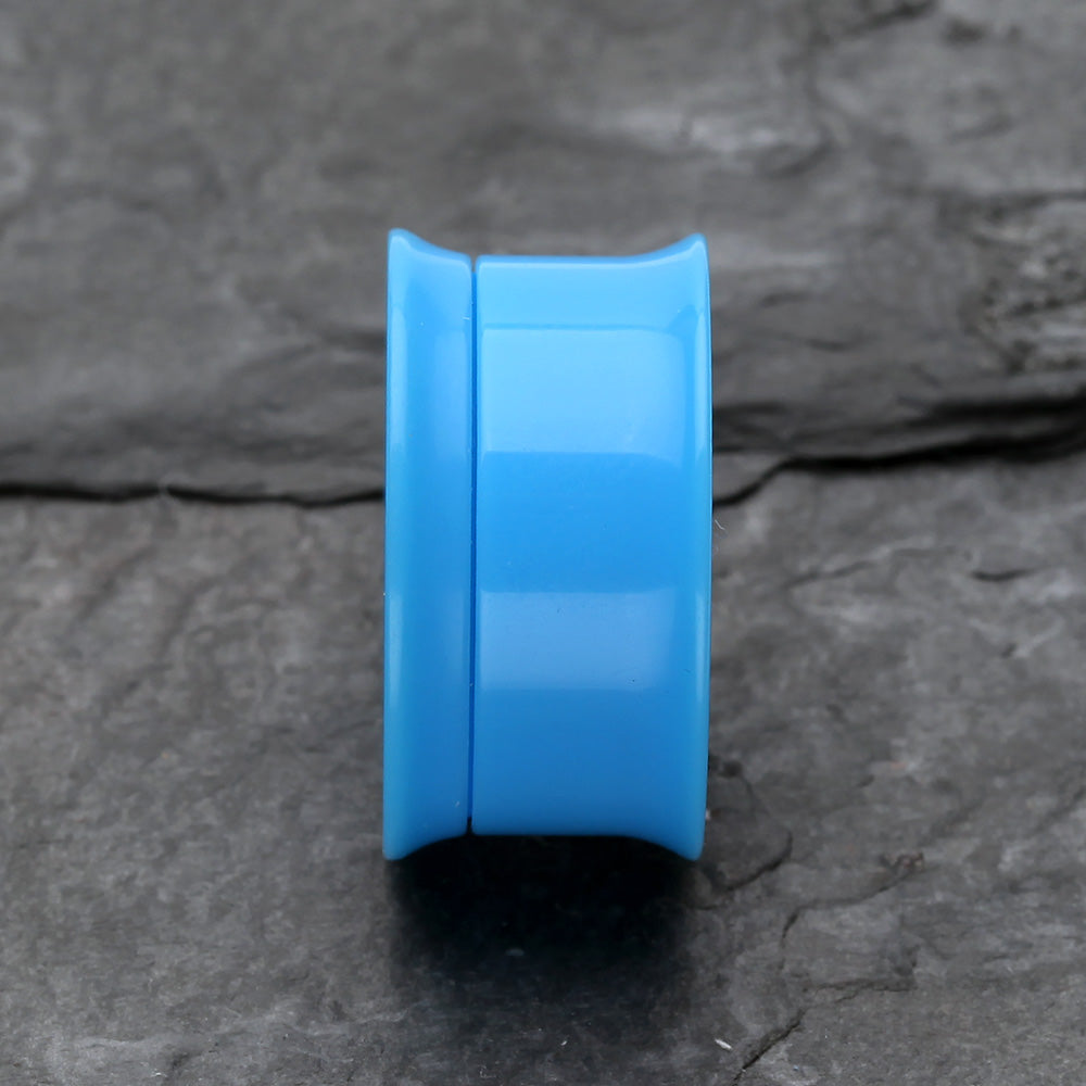 Detail View 2 of A Pair of Solid UV Smooth Flared Screw-Fit Ear Gauge Tunnel Plug-Light Blue