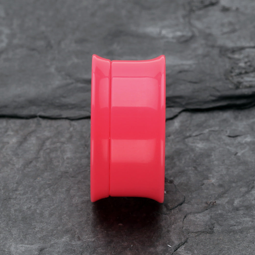 Detail View 2 of A Pair of Solid UV Smooth Flared Screw-Fit Ear Gauge Tunnel Plug-Pink