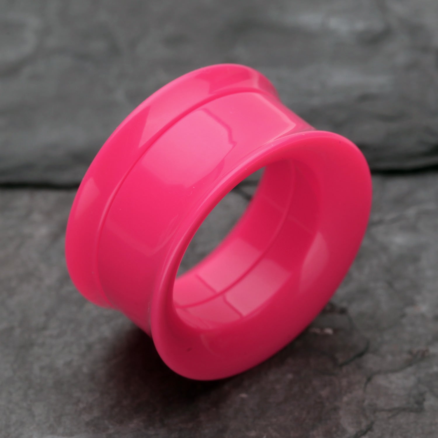 Detail View 1 of A Pair of Solid UV Smooth Flared Screw-Fit Ear Gauge Tunnel Plug-Pink