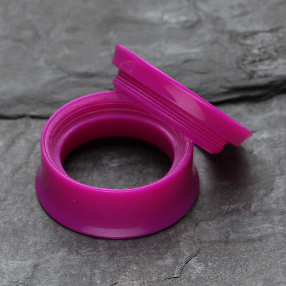 Detail View 4 of A Pair of Solid UV Smooth Flared Screw-Fit Ear Gauge Tunnel Plug-Purple