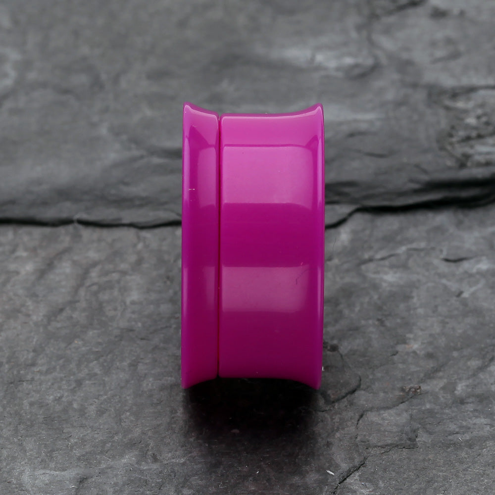 Detail View 2 of A Pair of Solid UV Smooth Flared Screw-Fit Ear Gauge Tunnel Plug-Purple