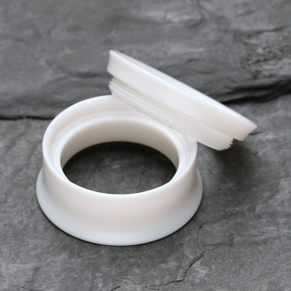 Detail View 4 of A Pair of Solid UV Smooth Flared Screw-Fit Ear Gauge Tunnel Plug-White