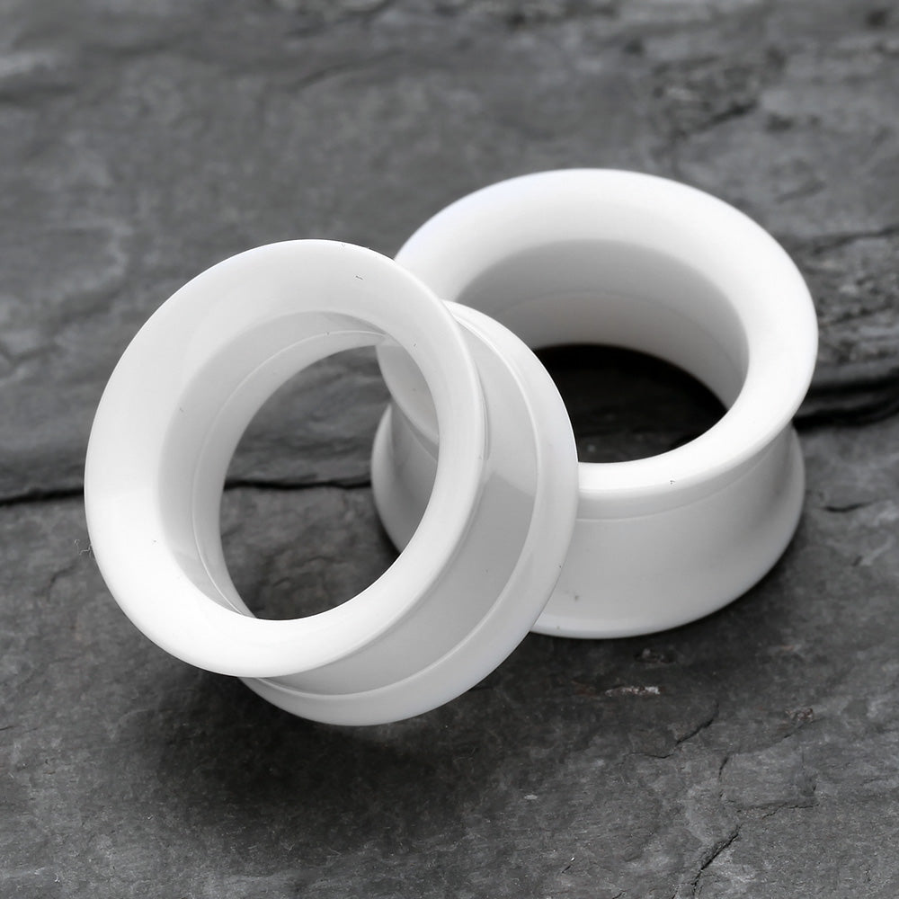 Detail View 3 of A Pair of Solid UV Smooth Flared Screw-Fit Ear Gauge Tunnel Plug-White