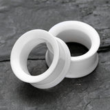 Detail View 3 of A Pair of Solid UV Smooth Flared Screw-Fit Ear Gauge Tunnel Plug-White