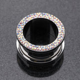 Detail View 1 of A Pair of Multi-Gem Sparkle Screw-Fit Ear Gauge Tunnel Plug-Aurora Borealis