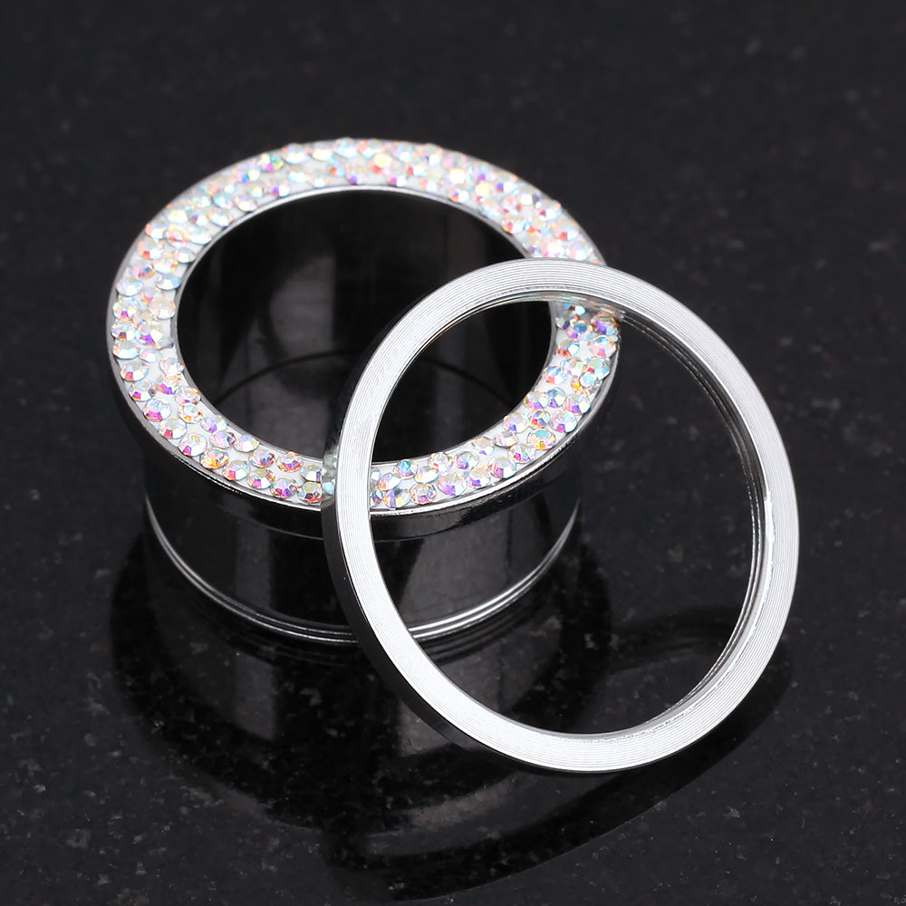 Detail View 3 of A Pair of Multi-Gem Sparkle Screw-Fit Ear Gauge Tunnel Plug-Aurora Borealis