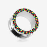 A Pair of Multi-Gem Sparkle Rasta Screw-Fit Steel Ear Gauge Tunnel Plug